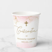 Roze Goud Kruis Naam Meisje Bevestiging Papieren Bekers (Achterkant)