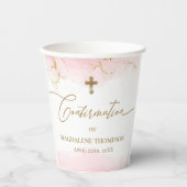 Roze Goud Kruis Naam Meisje Bevestiging Papieren Bekers (Voorkant)