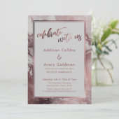 Roze Goud & Licht Grijs Marmer Vier Feest Met Ons Kaart (Staand voorkant)