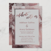 Roze Goud & Licht Grijs Marmer Vier Feest Met Ons Kaart (Voorkant / Achterkant)