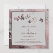 Roze Goud & Lichtgrijze Marmer Vier Feest Met Ons Kaart (Voorkant)