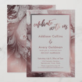 Roze Goud & Lichtgrijze Marmer Vier Feest Met Ons Kaart (Voorkant / Achterkant)