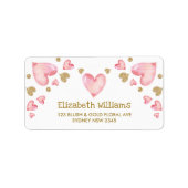 Roze Goud Liefje Hart Confetti Retouradres Etiket (Voorkant)