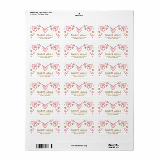 Roze Goud Liefje Hart Confetti Retouradres Etiket (Full Sheet)