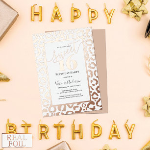 Roze Goud Luipaard Jachtluipaard Dierprint Sweet 1 Folie Uitnodiging