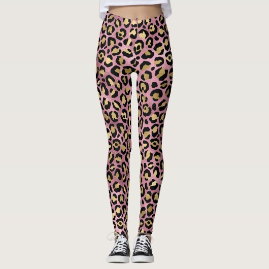 Roze Goud Luipaard Patroon Leggings (Voorkant)