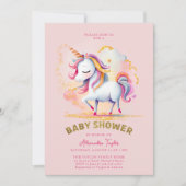 Roze Goud Magische Eenhoorn Regenboog Meisje Baby Kaart (Voorkant)