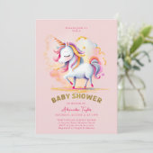 Roze Goud Magische Eenhoorn Regenboog Meisje Baby Kaart (Staand voorkant)