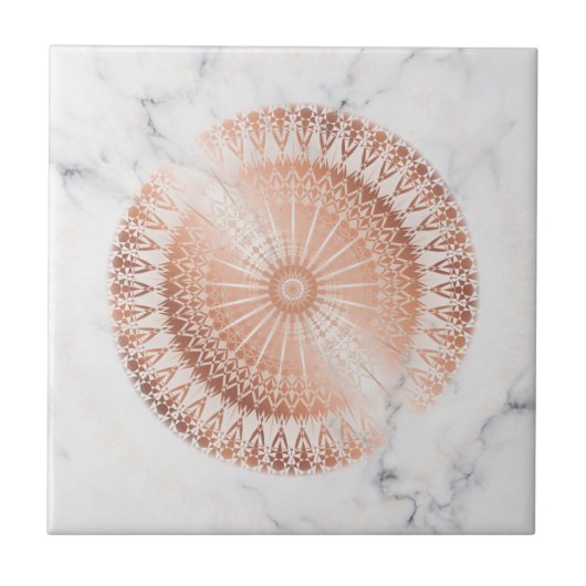Roze Goud Mandala Grijs Marmer Tegeltje (Voorkant)