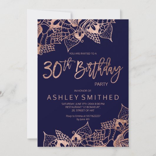 Roze goud marine mandala typografie 30ste verjaard kaart (Voorkant)