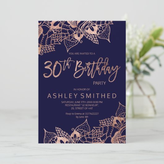 Roze goud marine mandala typografie 30ste verjaard kaart (Staand voorkant)