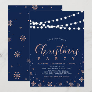 Roze Goud & Marineblauw   Moderne Chic Kerstfeest Kaart