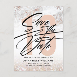 Roze Goud Marmer 16e Verjaardagsfeestje Save The D Briefkaart