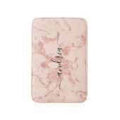 Roze Goud Marmer 8, Glitters, Zwarte Script Naam Badmat (Voorkant Verticaal)