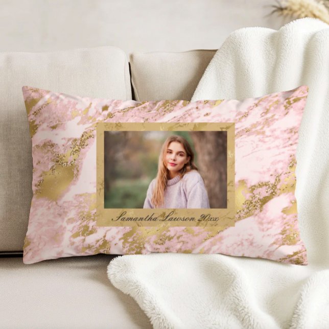 Roze Goud Marmer Aangepaste Afstudeerfoto Accent Kussen (Creator heeft geüpload)