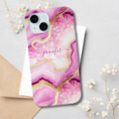 Roze Goud Marmer Agate Geode Geïnitialiseerd Chic iPhone 15 Case