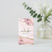 Roze Goud Marmer Agate Haar Make-up Monogram Visitekaartje (Staand voorkant)