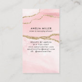 Roze Goud Marmer Agate Haar Make-up Monogram Visitekaartje (Achterkant)