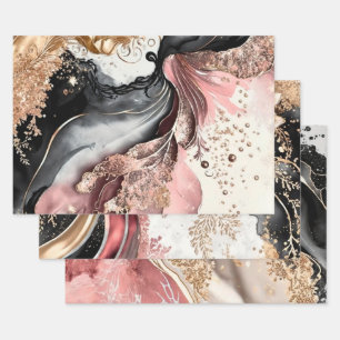 Roze Goud Marmer Bloem Glitter Abstract Ontwerp Inpakpapier Vel