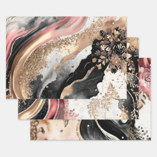 Roze Goud Marmer Bloem Glitter Abstract Ontwerp Inpakpapier Vel