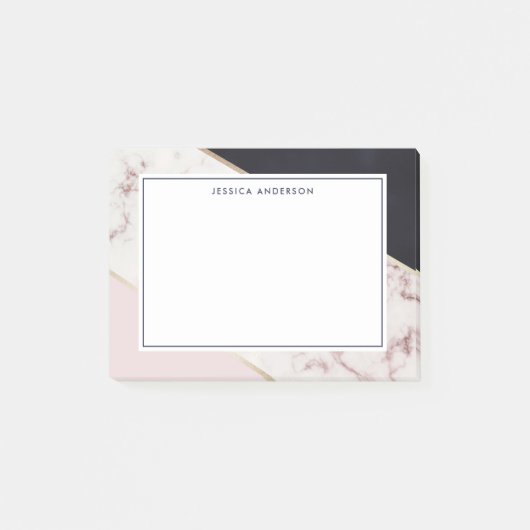 Roze Goud Marmer Gepersonaliseerde Naam Post-it® Notes (Voorkant)
