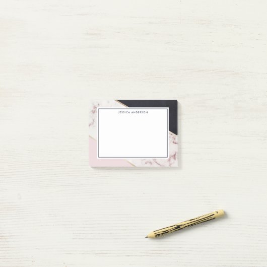 Roze Goud Marmer Gepersonaliseerde Naam Post-it® Notes (Op bureau)
