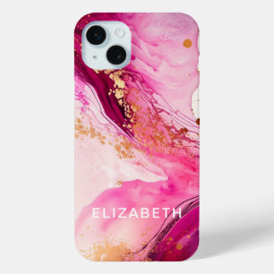 roze goud marmer glitters persoonlijke naam iPhone 15 mini hoesje