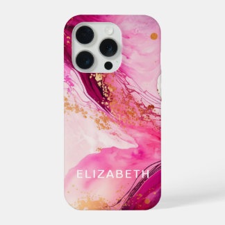 roze goud marmer glitters persoonlijke naam  iPhone 15 pro case