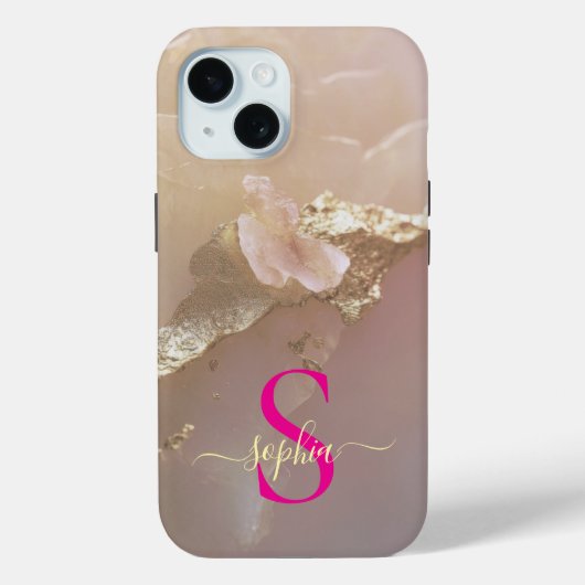 Roze goud marmer goud glitters monogram Case-Mate iPhone case (Achterkant)