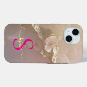Roze goud marmer goud glitters monogram Case-Mate iPhone case (Achterkant (horizontaal))
