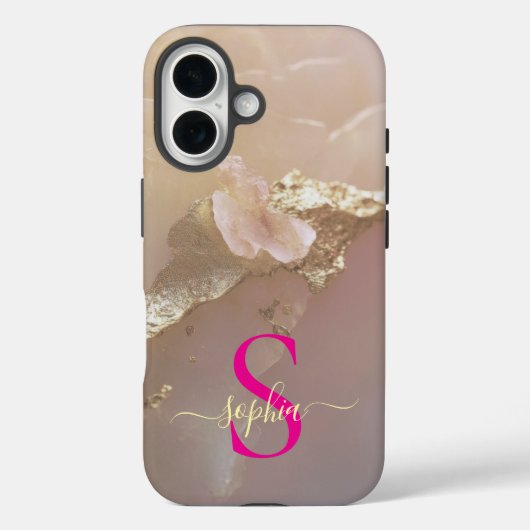 Roze goud marmer goud glitters monogram Case-Mate iPhone case (Achterkant)