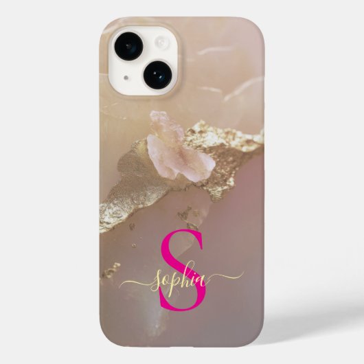 Roze goud marmer goud glitters monogram Case-Mate iPhone case (Achterkant)