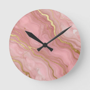 Roze Goud Marmer Luxe Abstract Ronde Klok