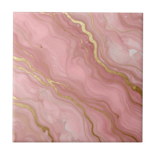 Roze Goud Marmer Luxe Abstract Tegeltje (Voorkant)