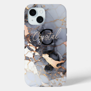 Roze Goud Marmer Monogram Aangepast iPhone 15 Case
