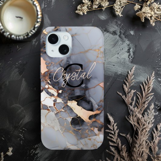 Roze Goud Marmer Monogram Aangepast Case-Mate iPhone Case
