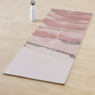 Roze Goud Marmer Monogram Calligrafie Schrift Naam Yogamat