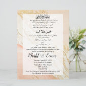 Roze Goud Marmer Moslim Arabisch en Engels Bruilof Kaart (Staand voorkant)