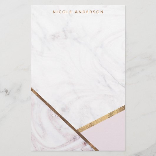Roze Goud Marmer Werveling & Blush Roze Brons Glam Briefpapier (Voorkant)