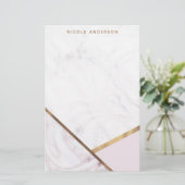Roze Goud Marmer Werveling & Blush Roze Brons Glam Briefpapier (Staand voorkant)