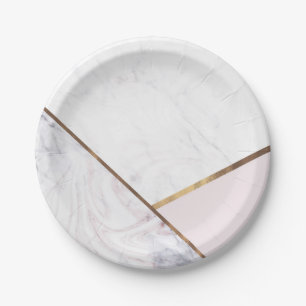 Roze Goud Marmer Werveling & Blush Roze Brons Glam Papieren Bordje