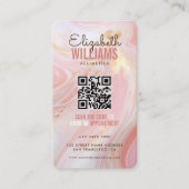 Roze Goud Marmeren Schoonheidssalon QR Code Loyali Visitekaartje (Voorkant)