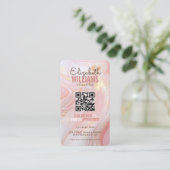 Roze Goud Marmeren Schoonheidssalon QR Code Loyali Visitekaartje (Staand voorkant)