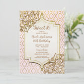 Roze & Goud Marokkaanse Arabische Nachten Sweet 16 Kaart (Staand voorkant)