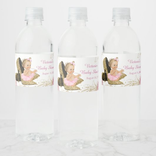 Roze Goud Meisje Baby shower Waterflesetiketten Waterfles Etiket (Flessen)