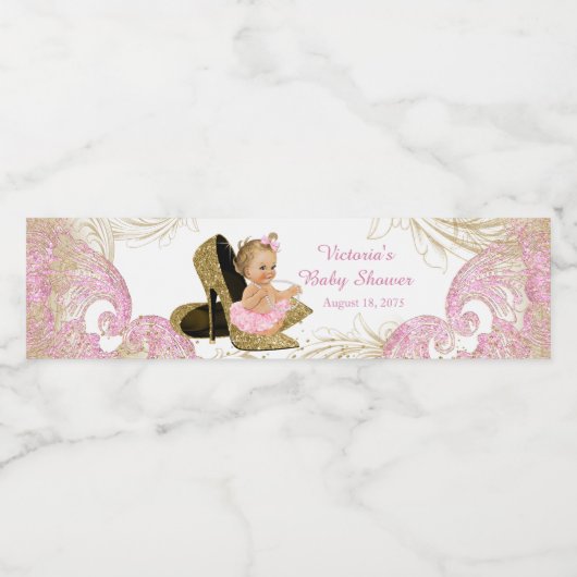 Roze Goud Meisje Baby shower Waterflesetiketten Waterfles Etiket (Enkel label)