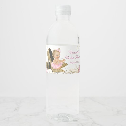 Roze Goud Meisje Baby shower Waterflesetiketten Waterfles Etiket (Voorkant)