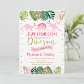 Roze & Goud Meisje Dinosaurus Verjaardag Kaart (Staand voorkant)