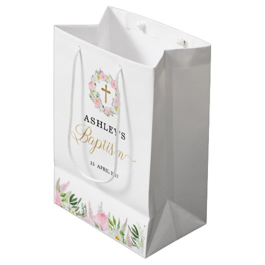 Roze Goud Meisje Doop Medium Cadeauzakje (Voorkant Gekanteld)