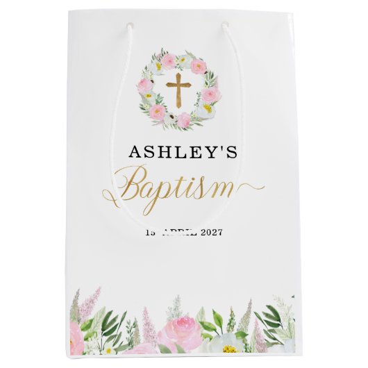 Roze Goud Meisje Doop Medium Cadeauzakje (Voorkant)